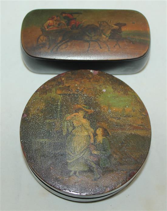 An early 19th century tortoiseshell snuff box & a Russian snuff box